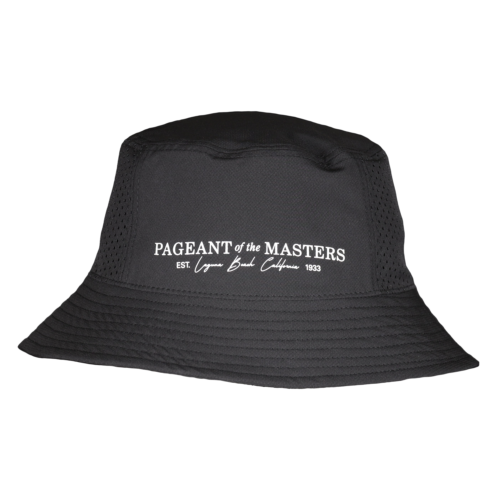 Black Pageant Bucket Hat with White Screen-printed Text